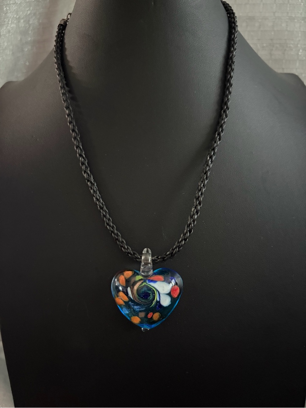 Vintage Carolyn Pollock Multicolor Glass Heart Pendant Necklace - Women Jewelry
